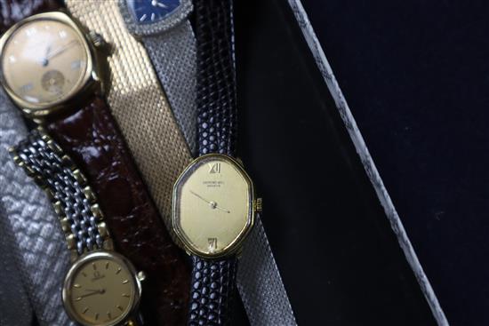 Two ladys steel and gold Omega wristwatches and six other assorted watches